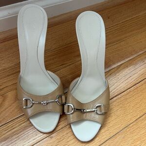 Vintage Gucci Tan Leather Horsebit Slide Mules